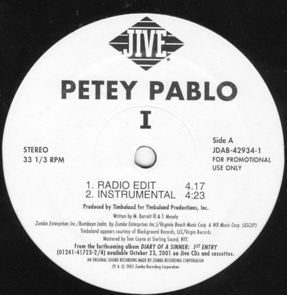 Petey Pablo : I (12", Promo)