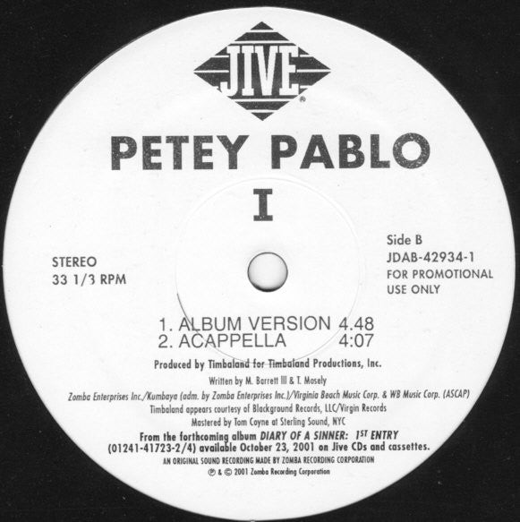 Petey Pablo : I (12", Promo)