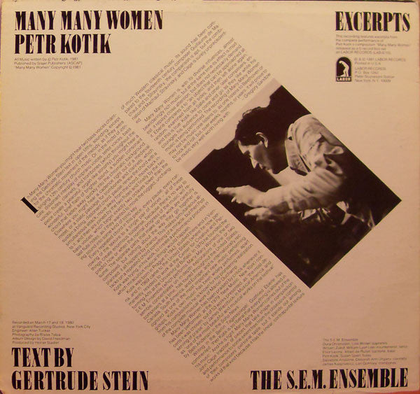 Petr Kotik, Gertrude Stein, S.E.M. Ensemble : Many Many Women (Excerpts) (LP, Promo)