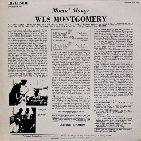 Wes Montgomery : Movin' Along (LP, Album, RE)