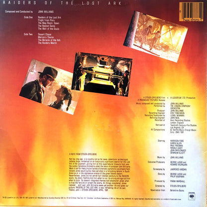 John Williams (4) : Raiders Of The Lost Ark (Original Motion Picture Soundtrack) (LP, Album)