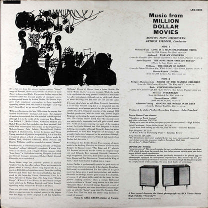 Arthur Fiedler / The Boston Pops Orchestra : Music From Million Dollar Movies (LP, Album)