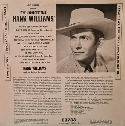 Hank Williams : The Unforgettable Hank Williams (LP, Comp, Mono)