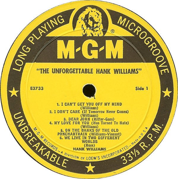 Hank Williams : The Unforgettable Hank Williams (LP, Comp, Mono)