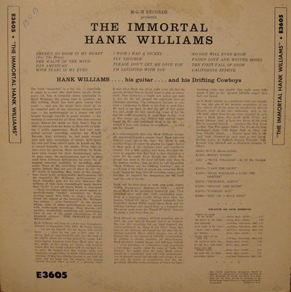 Hank Williams : The Immortal Hank Williams (LP, Comp, Mono)