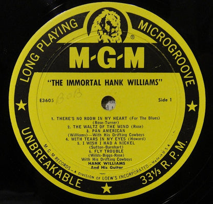 Hank Williams : The Immortal Hank Williams (LP, Comp, Mono)