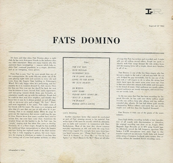 Fats Domino : Fats Domino Swings (LP, Album, Mono)