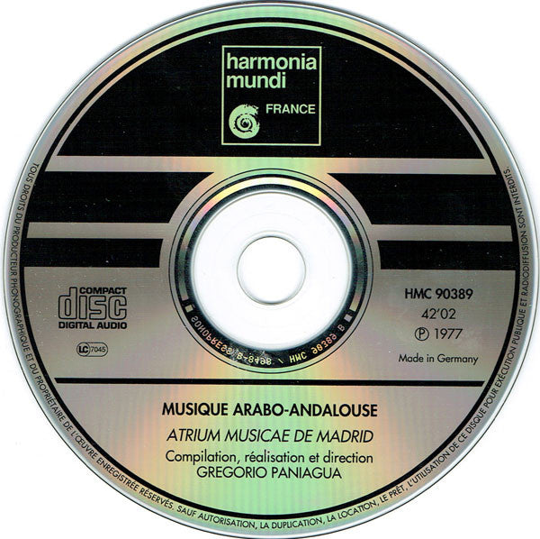 Atrium Musicae De Madrid Dir. Gregorio Paniagua : Musique Arabo-Andalouse (CD, Album, Club, RE)