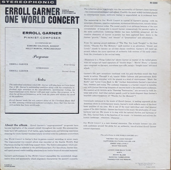 Erroll Garner : One World Concert (LP)