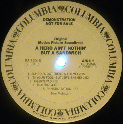 Hubert Laws Group : A Hero Ain't Nothin' But A Sandwich (Original Motion Picture Soundtrack) (LP, Album, Promo)