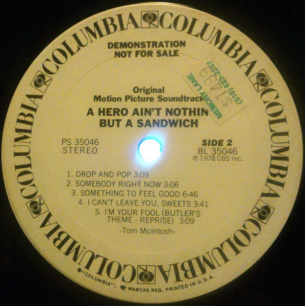 Hubert Laws Group : A Hero Ain't Nothin' But A Sandwich (Original Motion Picture Soundtrack) (LP, Album, Promo)