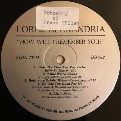 Lorez Alexandria : How Will I Remember You? (LP, Album)