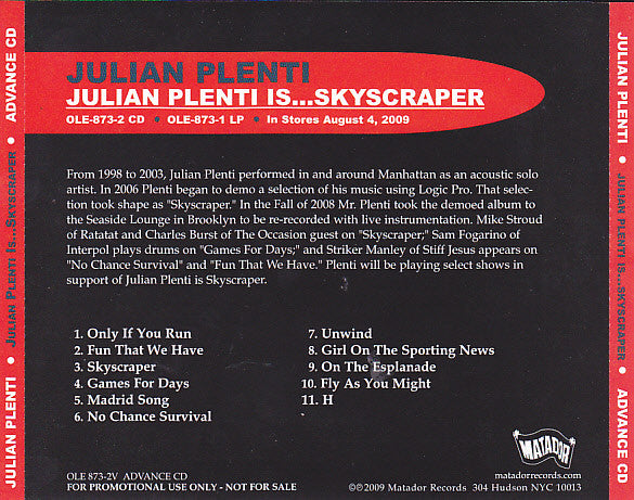Julian Plenti : Is... Skyscraper (CD, Album, Promo)