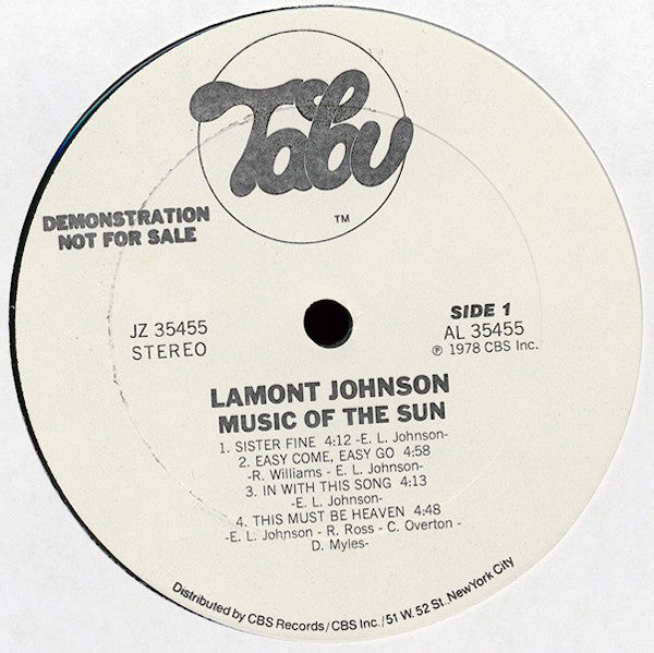 Lamont Johnson : Music Of The Sun (LP, Album, Promo, Ter)