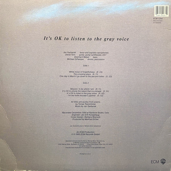 Jan Garbarek Group : It's OK To Listen To The Gray Voice (LP, Album)