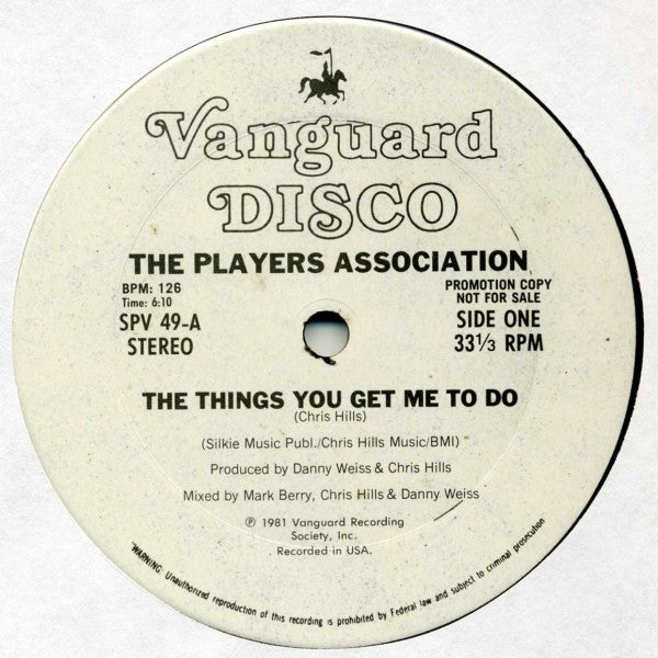 The Players Association : The Things You Get Me To Do (12", Promo)