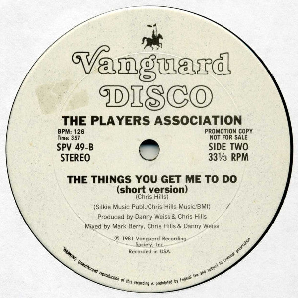 The Players Association : The Things You Get Me To Do (12", Promo)