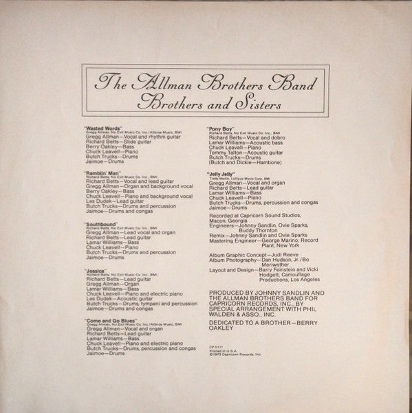 The Allman Brothers Band : Brothers And Sisters (LP, Album, San)