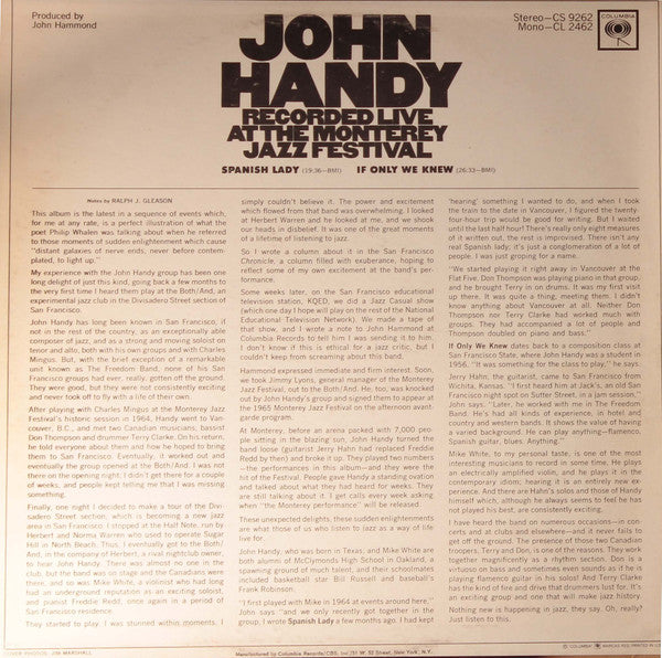 John Handy : Recorded Live At The Monterey Jazz Festival (LP, Album, Mono)