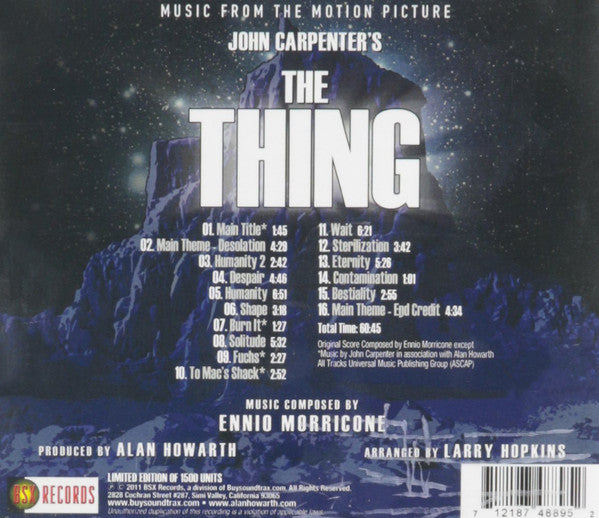 Ennio Morricone, Alan Howarth, Larry Hopkins : John Carpenter's The Thing (Music From The Motion Picture) (CD, Album, Ltd)