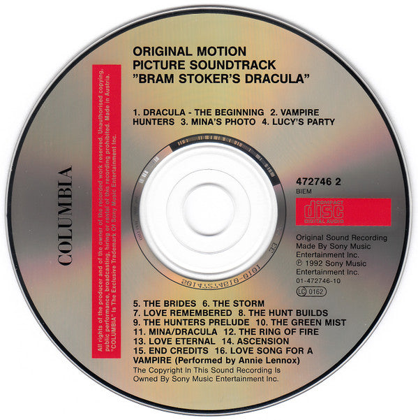 Wojciech Kilar : Bram Stoker's Dracula (Original Motion Picture Soundtrack) (CD, Album, RP)