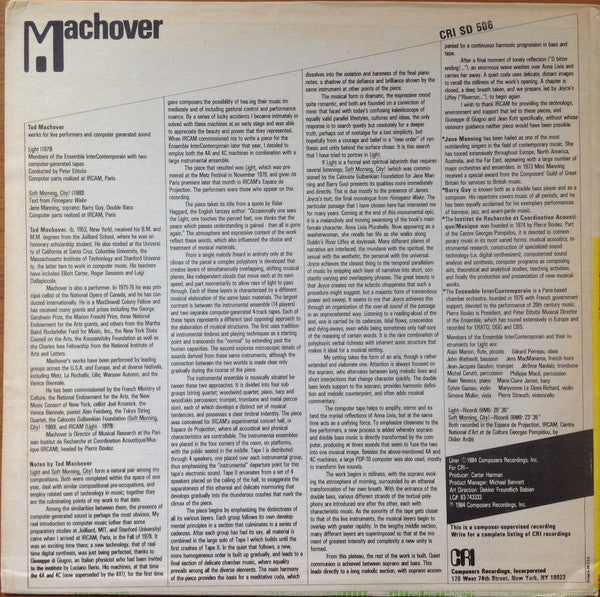 Tod Machover : Light / Soft Morning, City! (LP, Album)