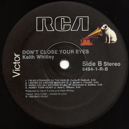 Keith Whitley : Don't Close Your Eyes (LP, Album, Abr)