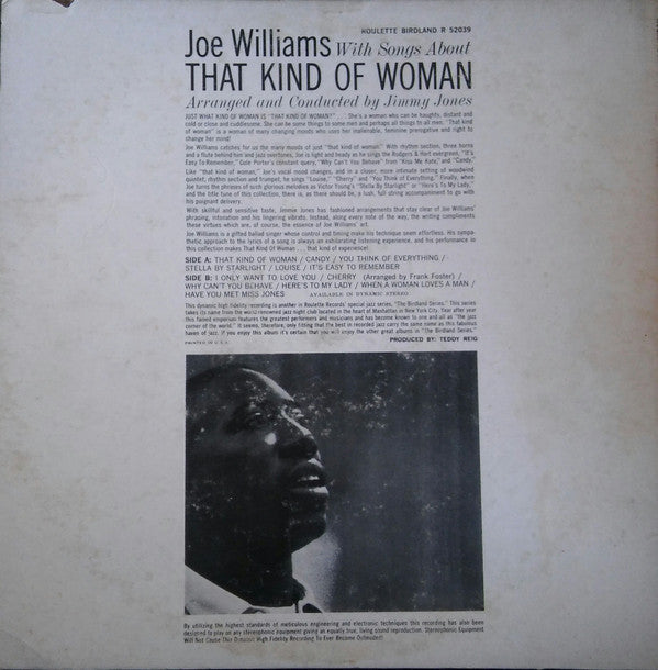 Joe Williams : Joe Williams With Songs About That Kind Of  Woman (LP, Album, Mono, Abb)