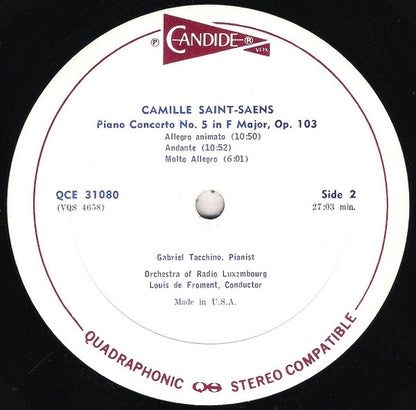 Camille Saint-Saëns - Gabriel Tacchino, Orchestra Of Radio Luxembourg, Louis de Froment : Piano Concerto No. 2 / Piano Concerto No. 5 (LP, Quad)