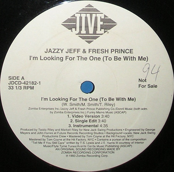 DJ Jazzy Jeff & The Fresh Prince : I'm Looking For The One (To Be With Me) (12", Promo)