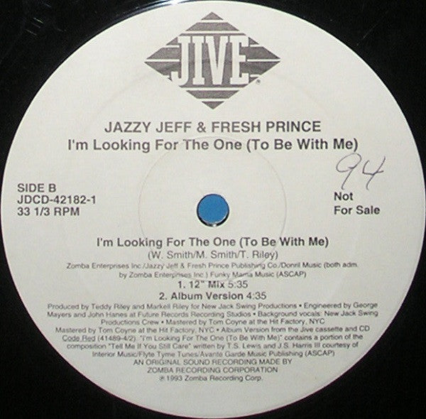 DJ Jazzy Jeff & The Fresh Prince : I'm Looking For The One (To Be With Me) (12", Promo)