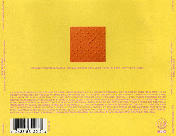 Pet Shop Boys : I Wouldn't Normally Do This Kind Of Thing (CD, Maxi)