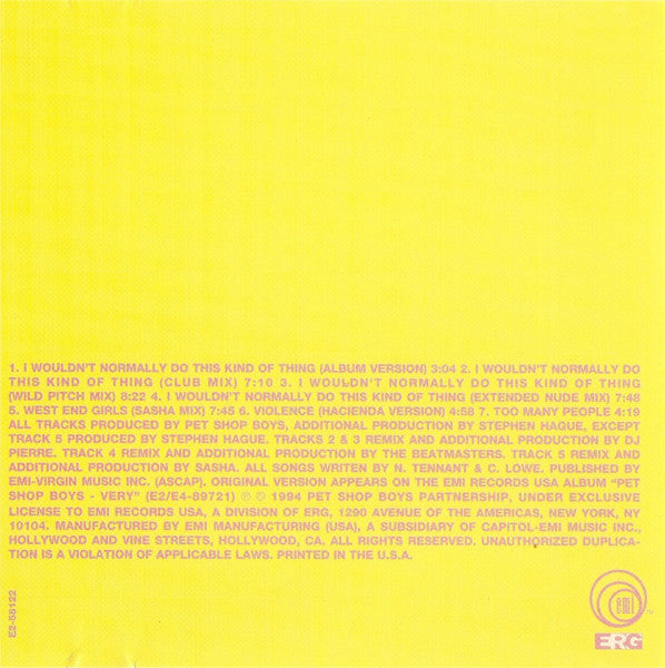 Pet Shop Boys : I Wouldn't Normally Do This Kind Of Thing (CD, Maxi)