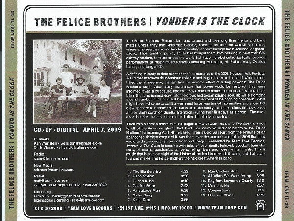 The Felice Brothers : Yonder Is The Clock (CD, Album, Promo)
