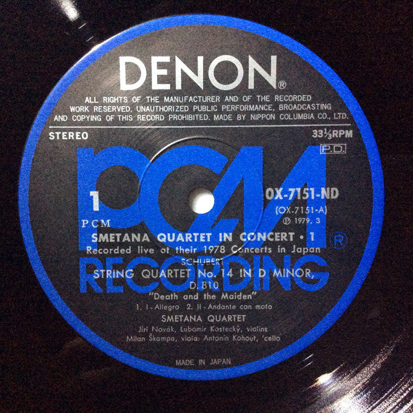 Franz Schubert, Smetana Quartet : String Quartet In D Minor (D.810) "Death And The Maiden" (Finale From String Quartet In E-Flat Major D.87 (LP)