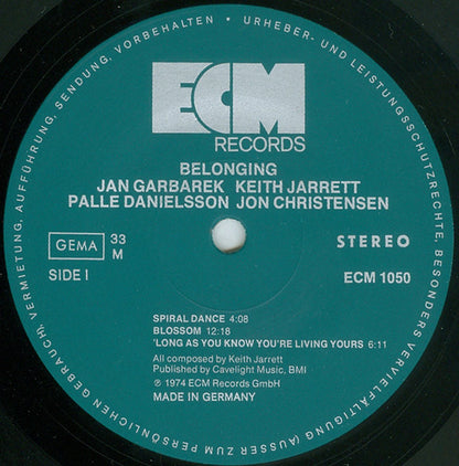 Jan Garbarek, Keith Jarrett, Palle Danielsson, Jon Christensen : Belonging (LP, Album)