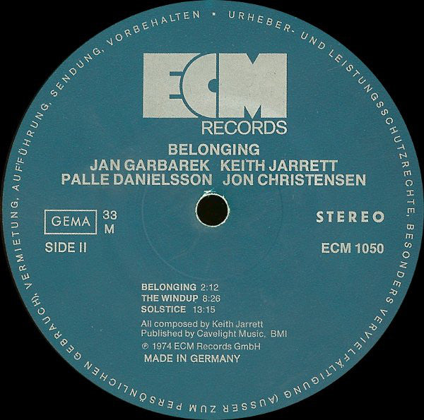 Jan Garbarek, Keith Jarrett, Palle Danielsson, Jon Christensen : Belonging (LP, Album)