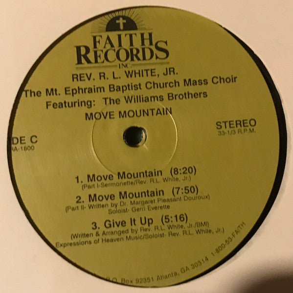 Rev. R.L. White And The Mt. Ephraim Baptist Church Mass Choir Featuring The Williams Brothers (2) : Move Mountain (LP, Album)