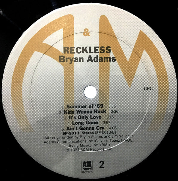 Bryan Adams : Reckless (LP, Album, Club, CRC)