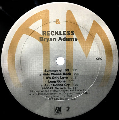 Bryan Adams : Reckless (LP, Album, Club, CRC)