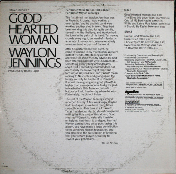 Waylon Jennings : Good Hearted Woman (LP, Album, Ind)