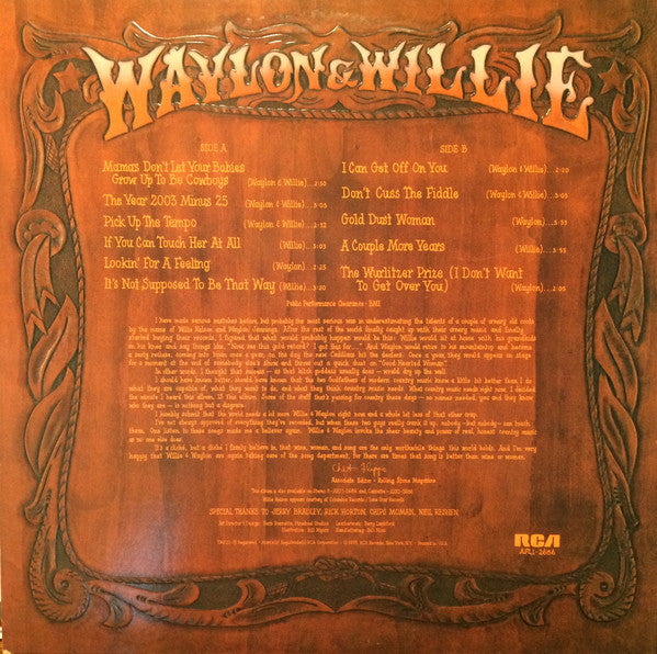 Waylon Jennings & Willie Nelson : Waylon & Willie (LP, Album, Ind)