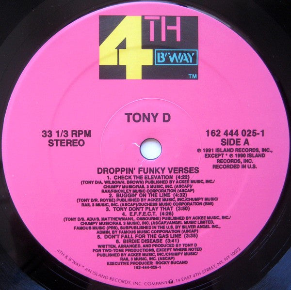 Tony D A.k.a. Harvee Wallbangar : Droppin' Funky Verses (LP, Album)