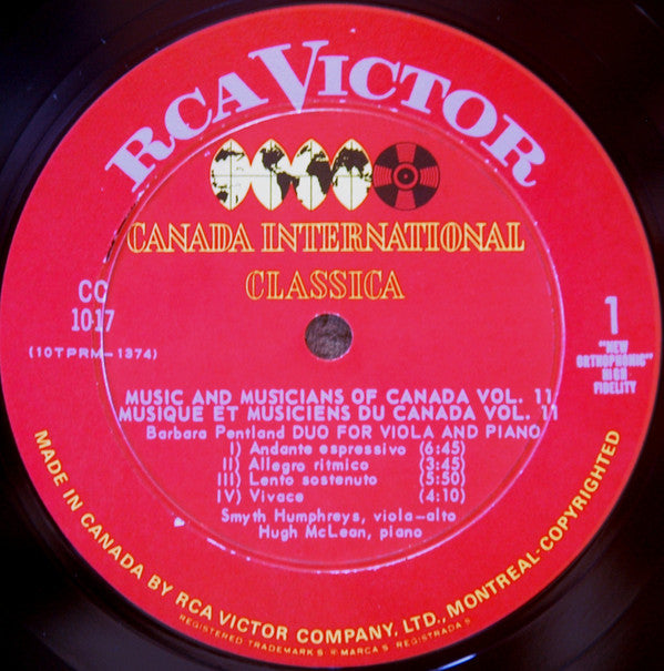 Barbara Pentland / William Keith Rogers / Benjamin Britten / Smyth Humphreys / Hugh McLean : Music And Musicians Of Canada Centennial Edition Vol XI / Musique Et Musiciens Du Canada Edition Du Centenaire Vol. XI  (LP, Album, Mono)