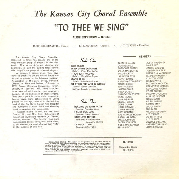 Kansas City Choral Ensemble : In Concert / To Thee We Sing  (LP, Album)