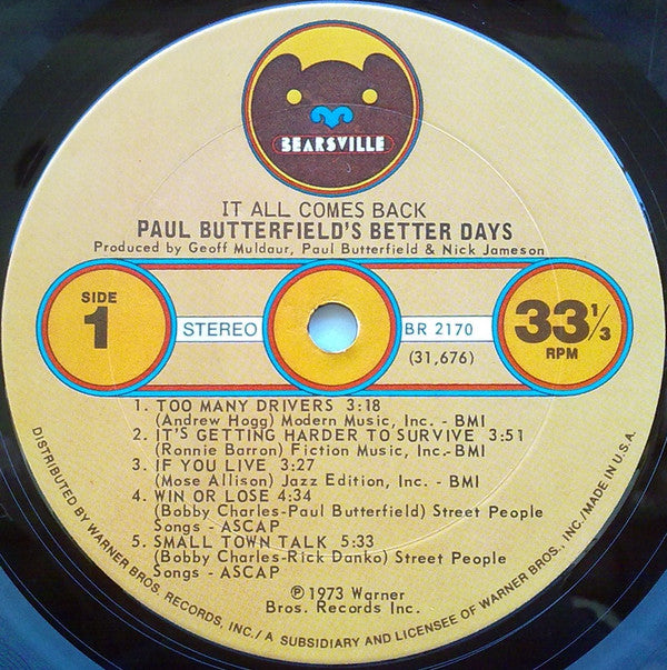 Paul Butterfield's Better Days : It All Comes Back (LP, Album, Ter)