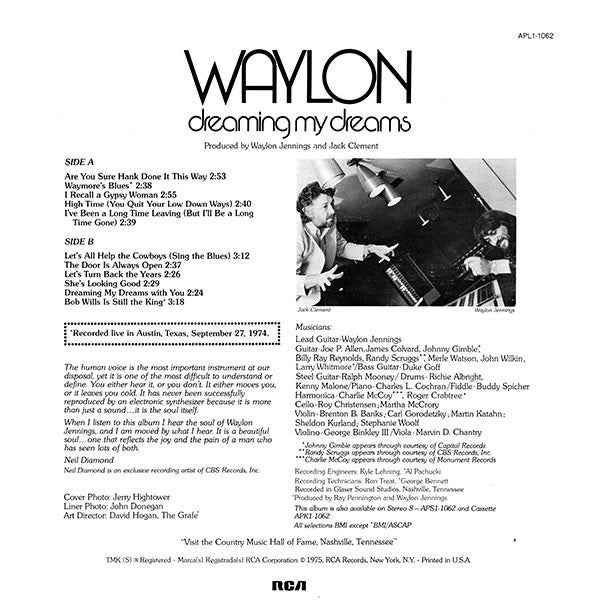 Waylon Jennings : Dreaming My Dreams (LP, Album, Ind)